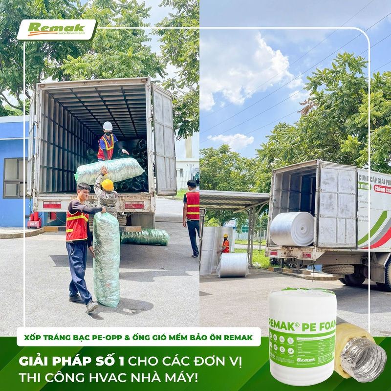 Mút xốp PE-OPP tráng bạc và ống gió mềm cách nhiệt bông thủy tinh Remak - bộ đôi vật liệu bảo ôn – vật tư cơ điện lạnh hàng đầu hiện nay